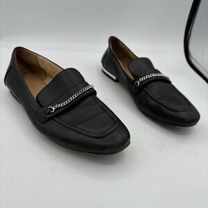 Franco Sarto Shoes Womens Size 7 Damia Slip On Loafers Black Chain Block Leather